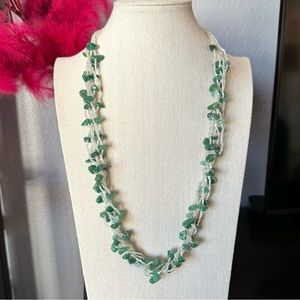 Artisan Beaded Green and Opalescent Multi Strand Necklace
